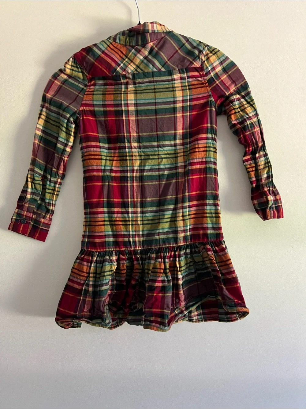 Ralph Lauren Red and Green Plaid Long-Sleeve Shirt Dress